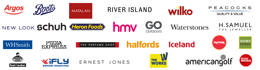 A selection of locations where Love2shop vouchers can be spent